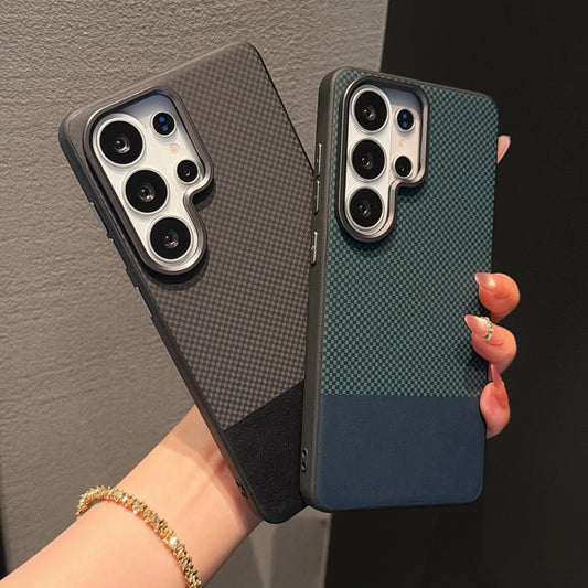 Splicing Leather Fabric Pattern Protection Phone Case For Samsung Galaxy S26 S25 S24 S23 S22 Ultra Matte Hybrid Shockproof Cover