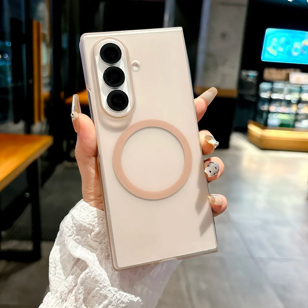 Translucent Matte For Magsafe Phone Case For Samsung Galaxy Z Fold 7 6 5 4 3 Magnetic Charging Shockproof Protect Hard PC Cover