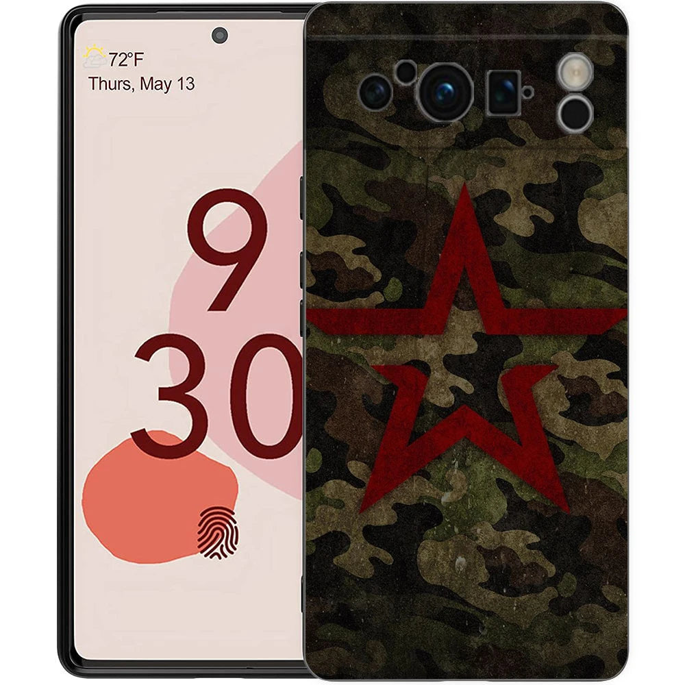 Luxury TPU Phone Case For Google Pixel 9 8 8A 7 7A 6 Pro XL 6A 5G Camouflage Camo Military Army Black Soft Back Cover