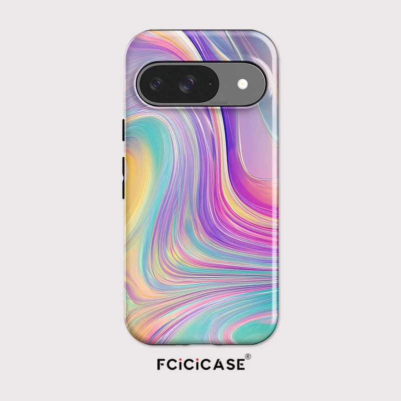 Fcicicase 2 in 1 Dual Layer Phone Case For Google Pixel 9 10 Pro XL 10A 7A 8A 10 9 Pro Colorful Stripe Lines Print Back Cover