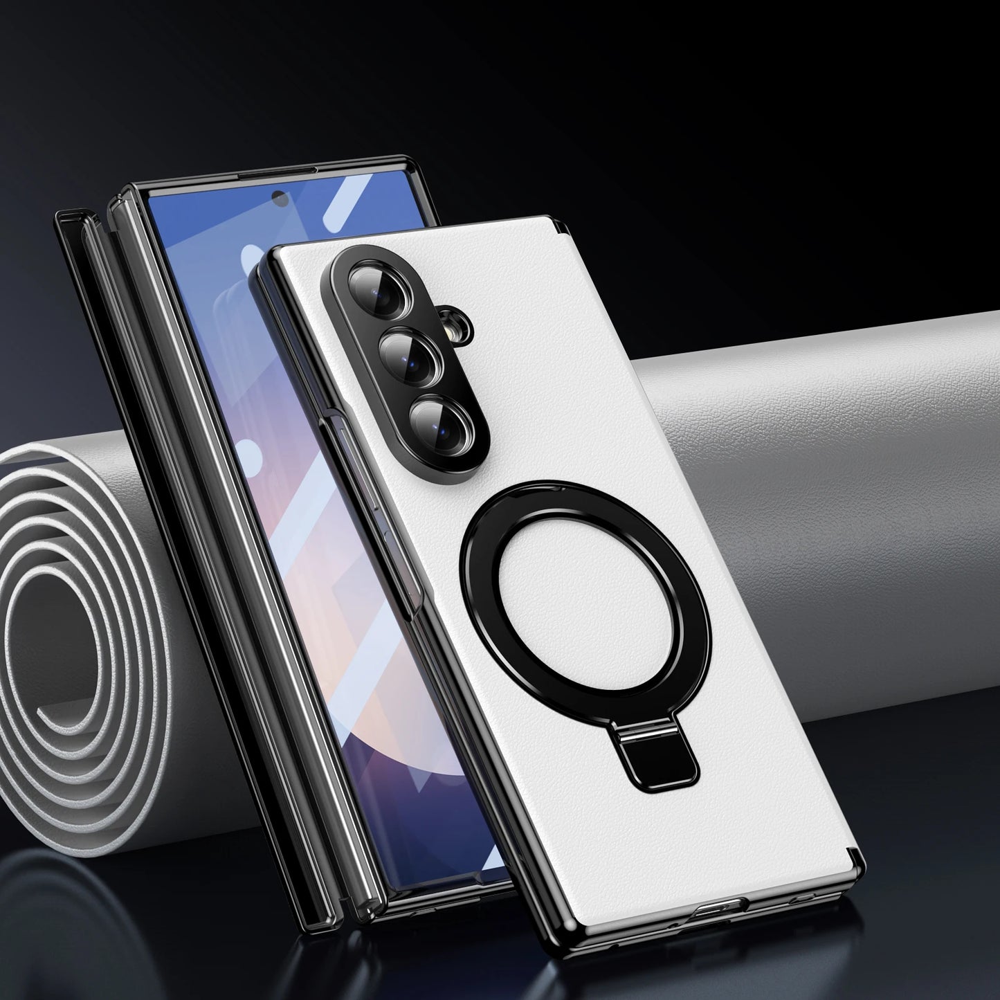 Hidden Stand Magnetic Leather Case For Samsung Galaxy Z Fold 7 6 5 4 Bracket Cover With Clear Glass Screen Protector