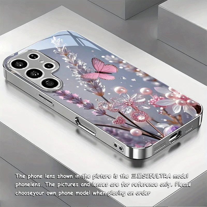 Electroplated gold new phone case for Samsung Galaxy S26 Ultra S25 Plus S24 S23 S22 fe tempered glass Artistic texture patterns