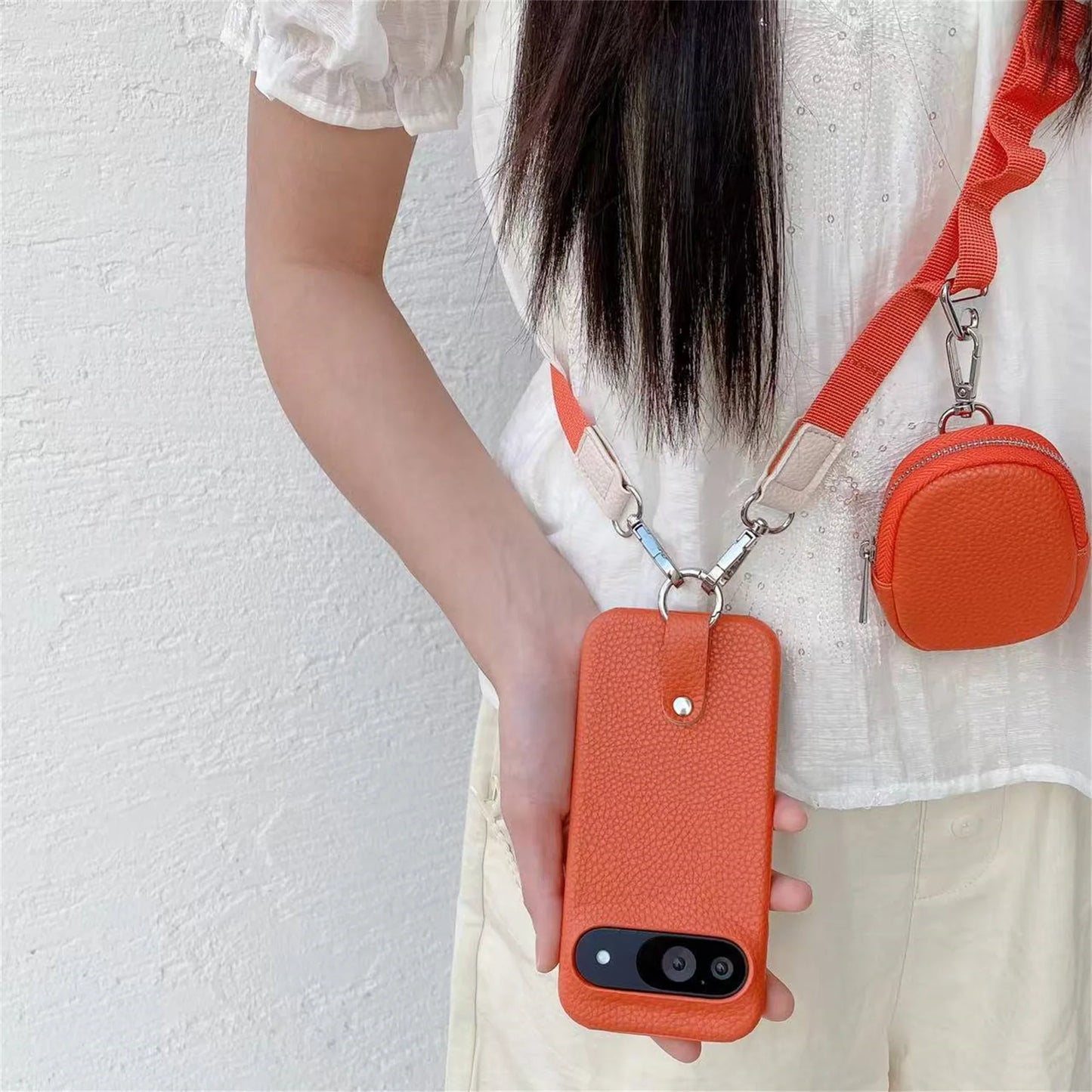 Korean Luxury Lychee Pattern Candy Color Case With Crossbody Lanyard Coin Purse For Google Pixel 9 8 7 Pro XL 8A 7A 9XL Cover