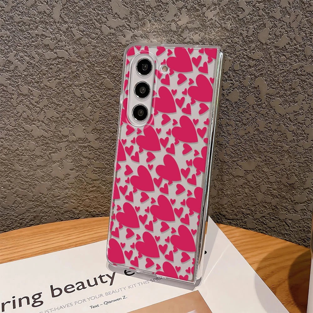Cherry Heart Bowknot Clear Phone Case For Samsung Galaxy Z Fold 6 7 Fold 5 ZFold 4 3 2 ZFold SE W26 W25 Hard Folding Cover Funda