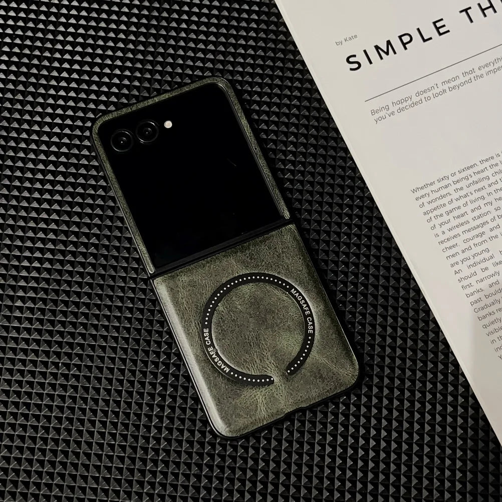 Retro Plain Vegan Leather With Magnetic Ring Case For Motorola Razr 60 Ultra razr60 Moto Razr 50 Razr+ 2024 Camera protect Cover