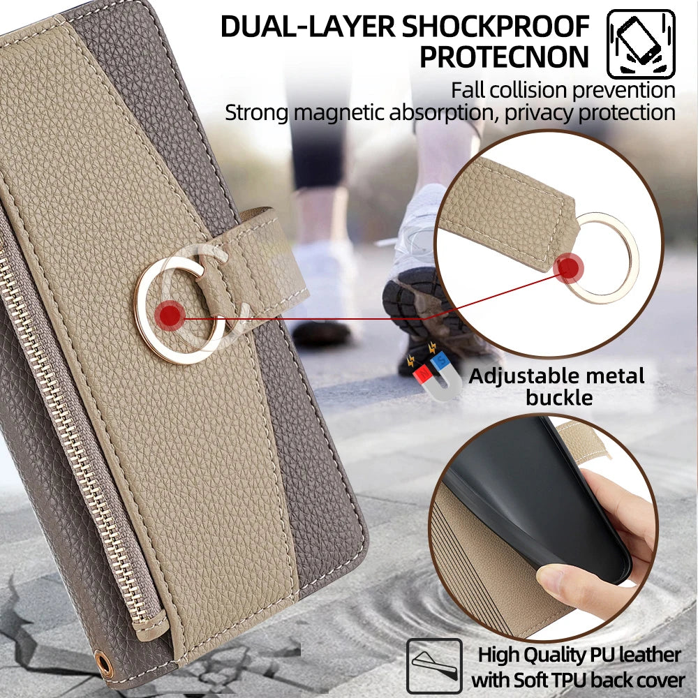 Flip Leather Crossbody Case for Motorola E14 G64 G64Y G85 G54 Moto G Power G Play G 5G 2024 Protect Cover Mini mirror Card Slots