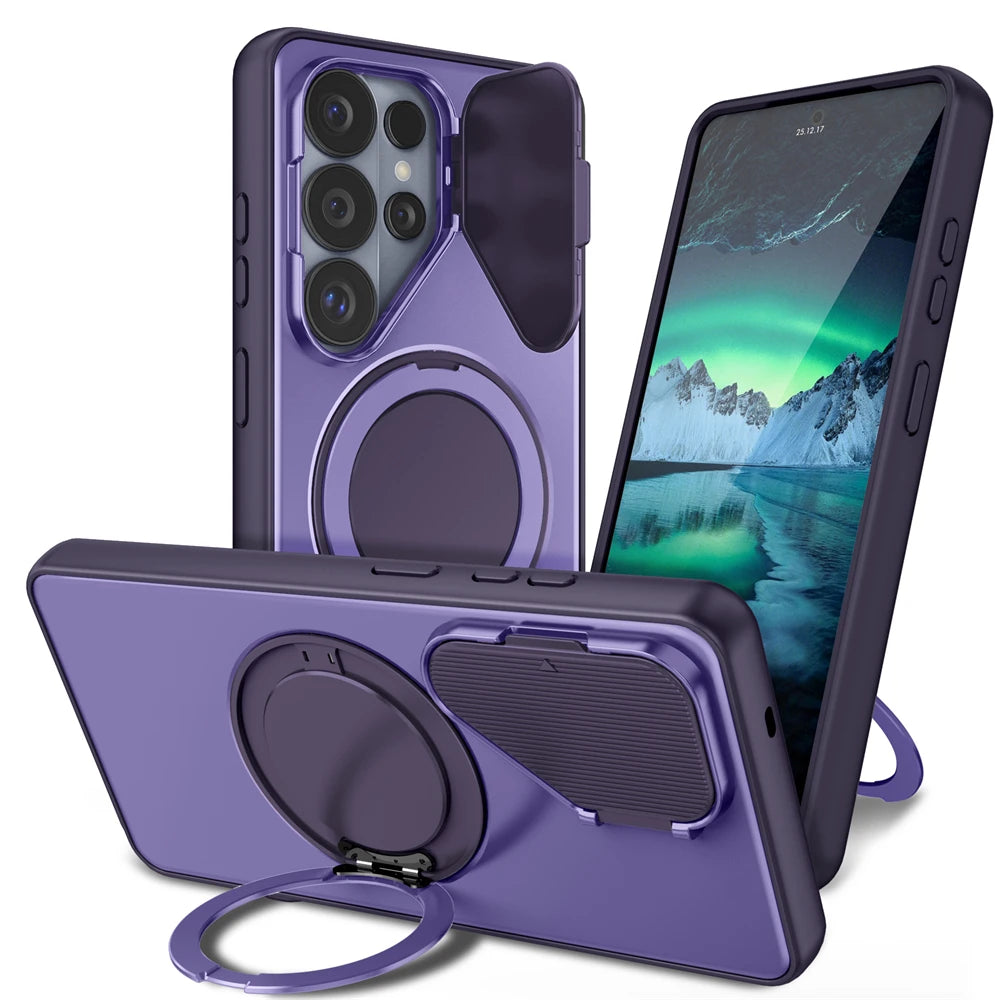 Camera Stand Bracket Protect Magnetic Case for Samsung Galaxy S26 Ultra S25 S24 Plus Edge A07 A17 A57 A36 A56 A16 A26 Cover