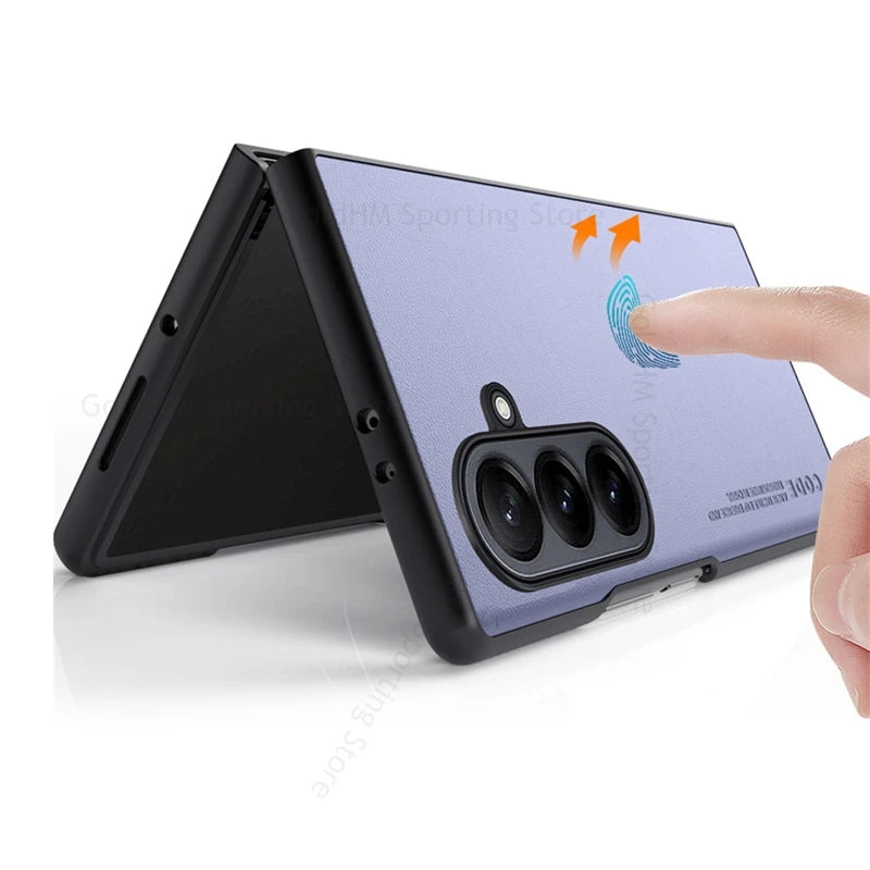 Capa For Samsung Z Fold 7 6 5G Pure Color Leather Shockproof Phone Case For Galaxy Z Fold7 fold 6 5 4 3 Hard PC Protective Cover