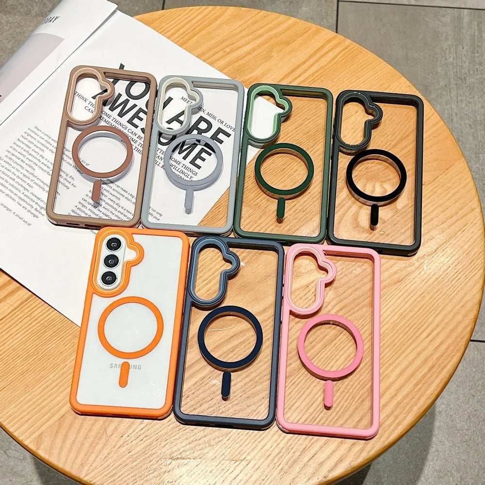 for Magsafe Transparent Case for Samsung Galaxy S23 S24 S25 FE S26 Ultra Plus A57 A56 A36 A25 A05S Detachable 2in1 PC Hard Cover