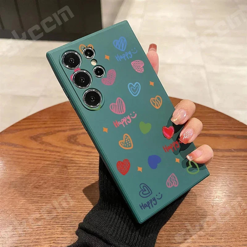 Colorful Love Heart Happy Phone Case For Samsung Galaxy S24 Ultra S25 S23 S22 Plus S20 FE A54 A55 A15 A35 A51 A71 A72 A73 Cover