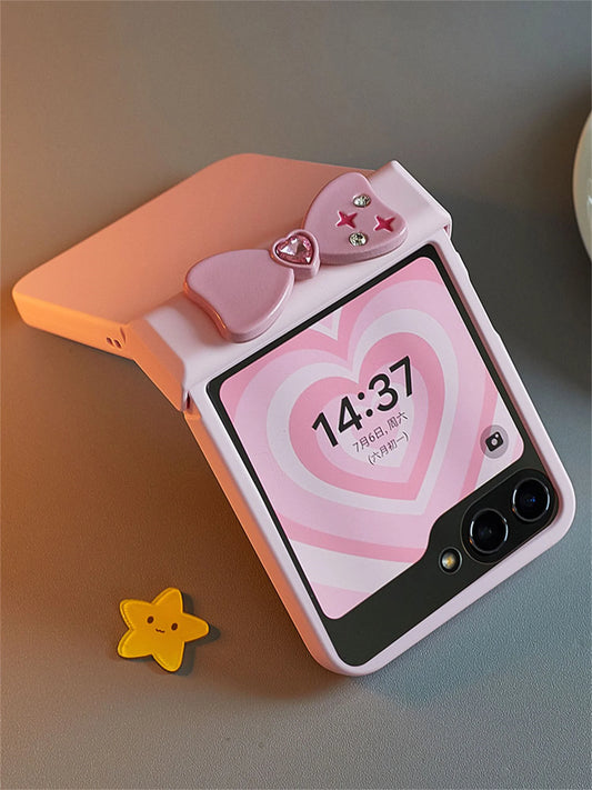 Fashion New Korean ins Pink Star Diamond Bow Solid Color Phone Case for Galaxy Z Flip 5 Z Flip5 5G Zflip5 Zflip 6 Cover Funda