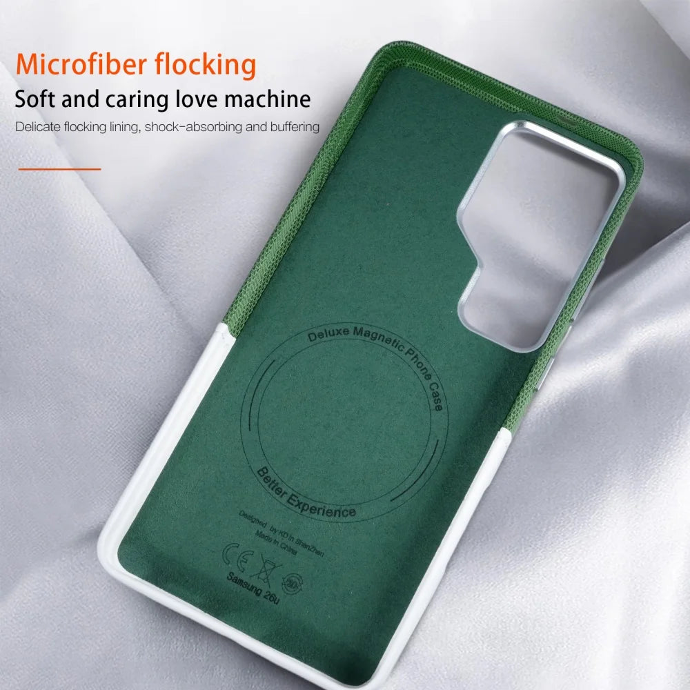 For MagSafe Card Slot Holder Phone Case For Samsung S26Ultra S25 S24 Ultra Linen Leather Magnetic Shockproof Wallet Soft Cover