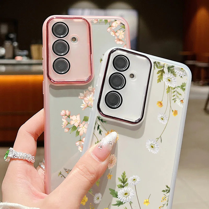 Flower Pattern Soft TPU Case For Samsung Galaxy A56 A55 A54 A15 A16 A25 A35 A36 A53 5G S25 S24 Ultra S21 S23 S24 FE Phone Cover
