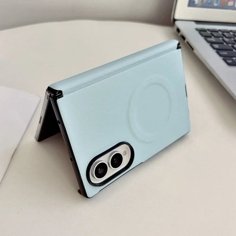Morandi Color PU Leather Magnetic Case for Samsung Galaxy Z Fold 8 Ultra 7 6 5 4 for Magsafe Dual-axis Hinge Bumper Matte Cover