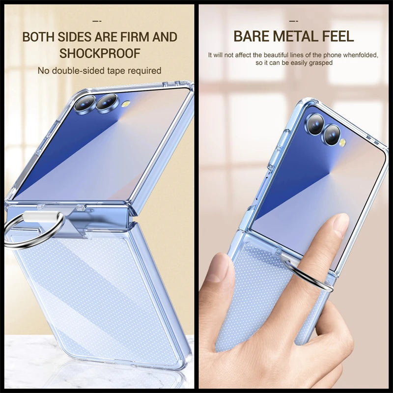 Shockproof Armor With Ring Holder Phone Case For Galaxy Z Flip 7 6 5 4 3 For Samsung Z Flip7 ZFlip7 flip6 5G Hard PC Back Cover