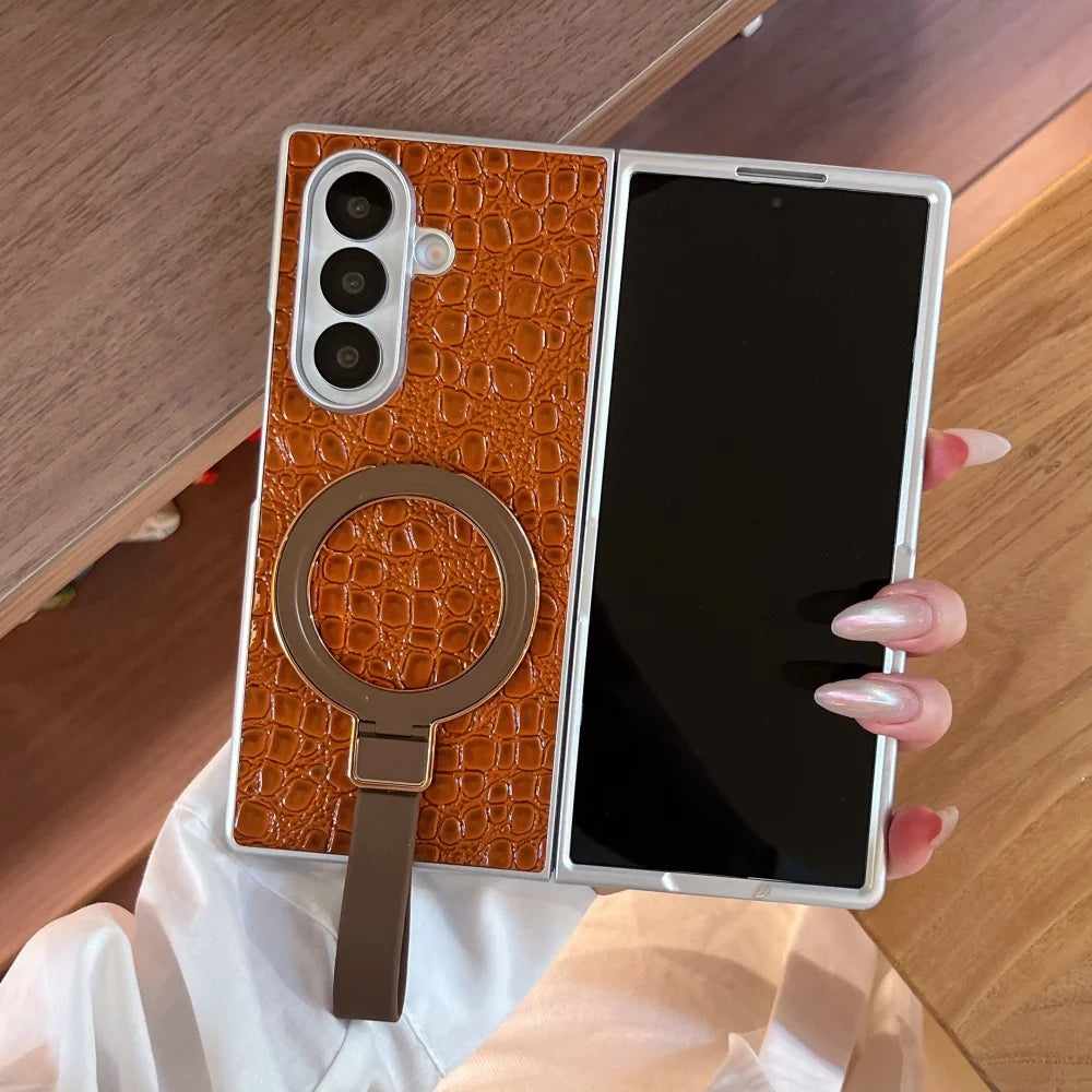for ZFold 8 Luxury Alligator Leather Magnetic Holder Case for Samsung Galaxy Z Fold 8 Wide Fold 8 Ultra 4 5 6 7 Shockproof Cover