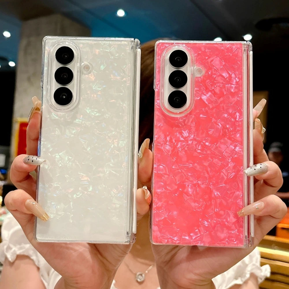 Gradient Colorful Shell Pattern Case For Samsung Galaxy ZFold 7 ZFold6 ZFold5 Strong Magnetic Central Axis Shockproof Hard Cover