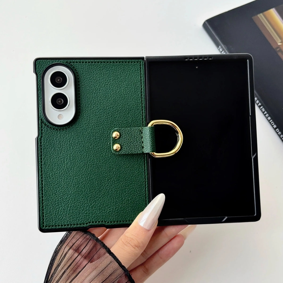 Luxury Leather Phone Case with Ring Holder for Samsung Galaxy Z Fold 8 Ultra Fold7 Fold6 Fold5 Fold4 Fold3 Anti-Fall Matte Cover
