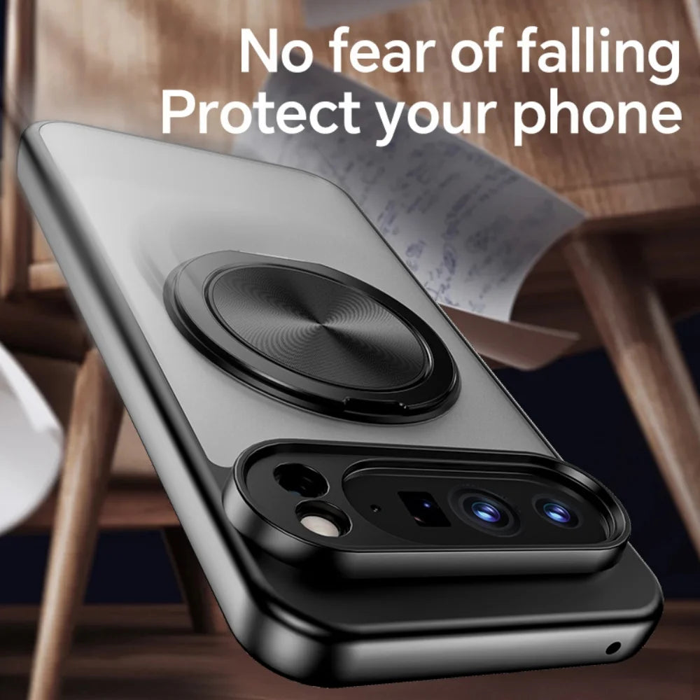 Luxury 360 Rotate Bracket Case for Google Pixel 10 Pro XL 9A Slim Matte Translucent Stand Holder PC Shockproof Cover