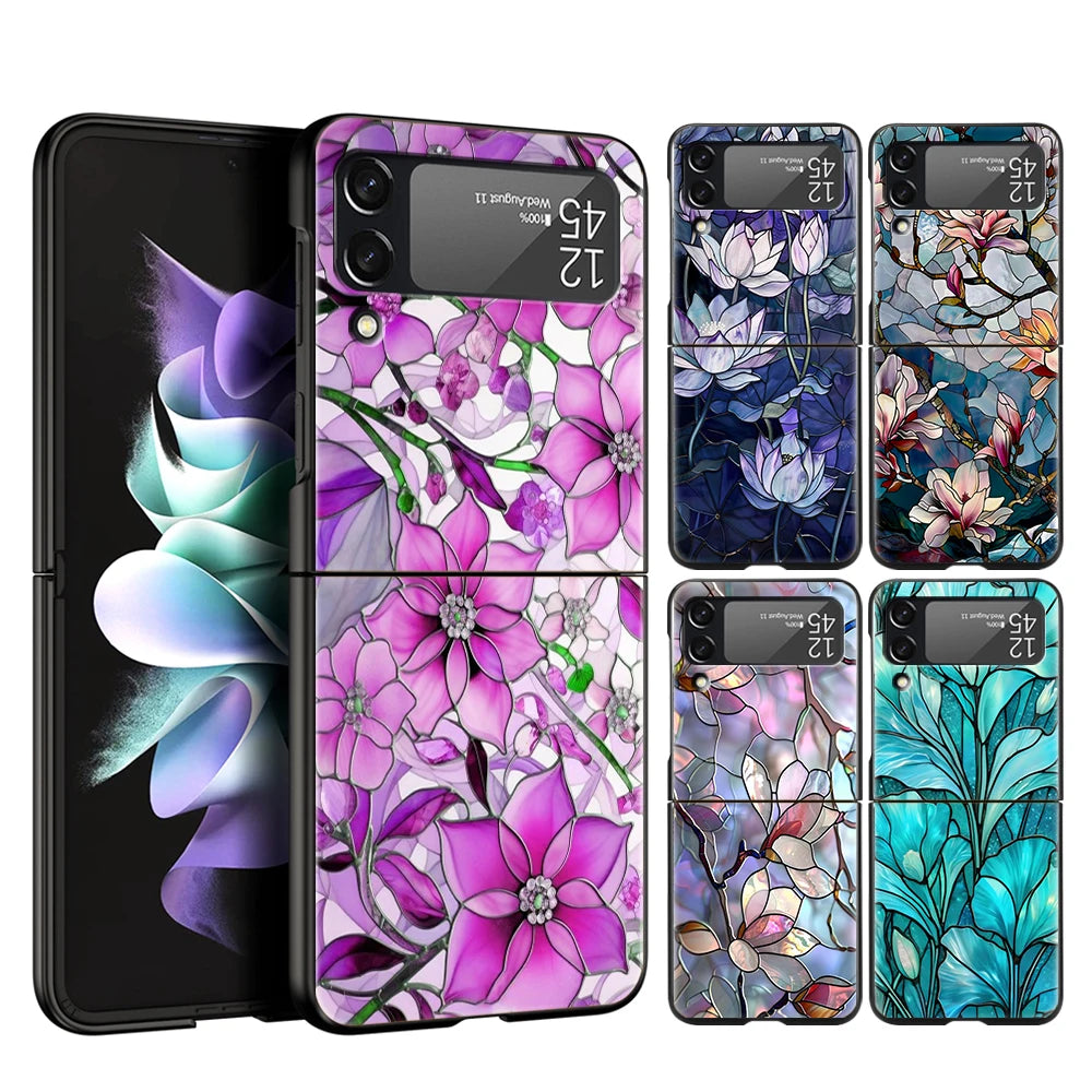 Flower marble Geometry Phone Case For Samsung Galaxy Z Flip 3 4 5 6 7 Hard Folding PC For Samsung Z Flip3 Flip4 Flip5 Cover