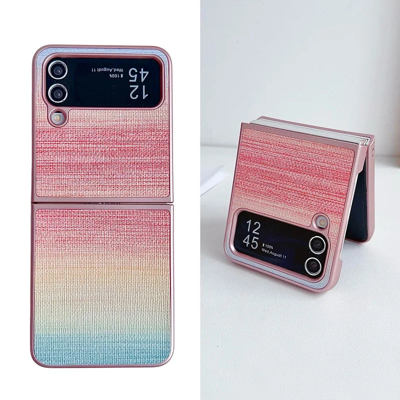 Colorful Leather Grain Case For Samsung Galaxy Z Flip 7 6 5 4 3 ZFlip7 Flip6 Fashion Spray Painting 2-piece Set Protection Cover