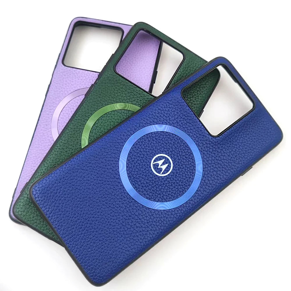 Litchi Texture Leather Magnetic Case For Motorola Edge 50Neo 60 Fusion G86 G85 G56 G55 G45 G35 For Magsafe Wireless Charge Cover