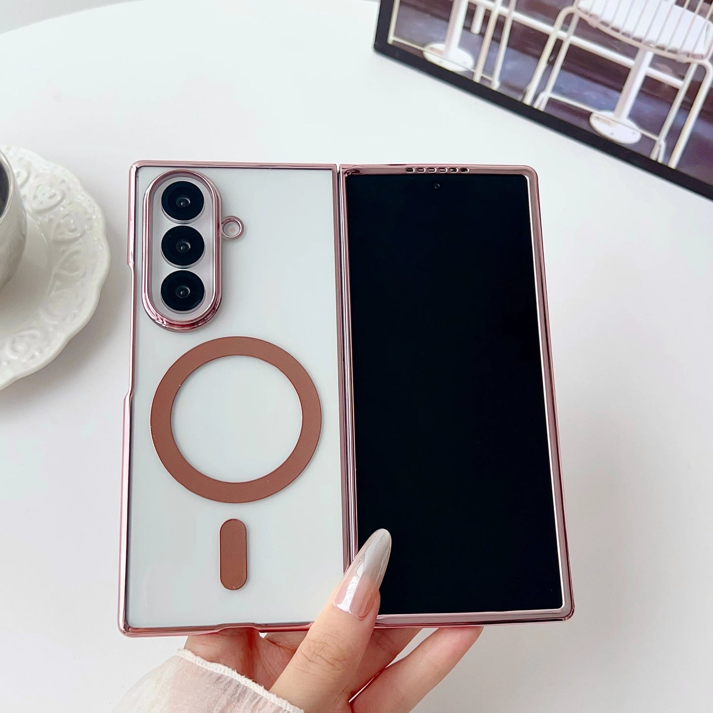 Electroplated Transparent Magnetic Case For Samsung Galaxy Z Fold 3 4 5 6 7 ZFold7 Fold6 5G Plating Clear Shockproof Back Cover