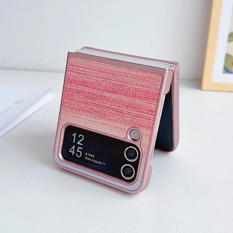 Colorful Leather Grain Case For Samsung Galaxy Z Flip 7 6 5 4 3 ZFlip7 Flip6 Fashion Spray Painting 2-piece Set Protection Cover