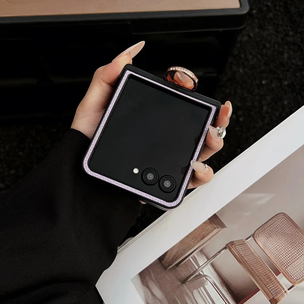 Lychee Plain Leather Metal Finger Ring and Magnetic Ring Case For Motorola Razr 60 Ultra razr60 Moto Razr 50 razr+ 2024 Cover