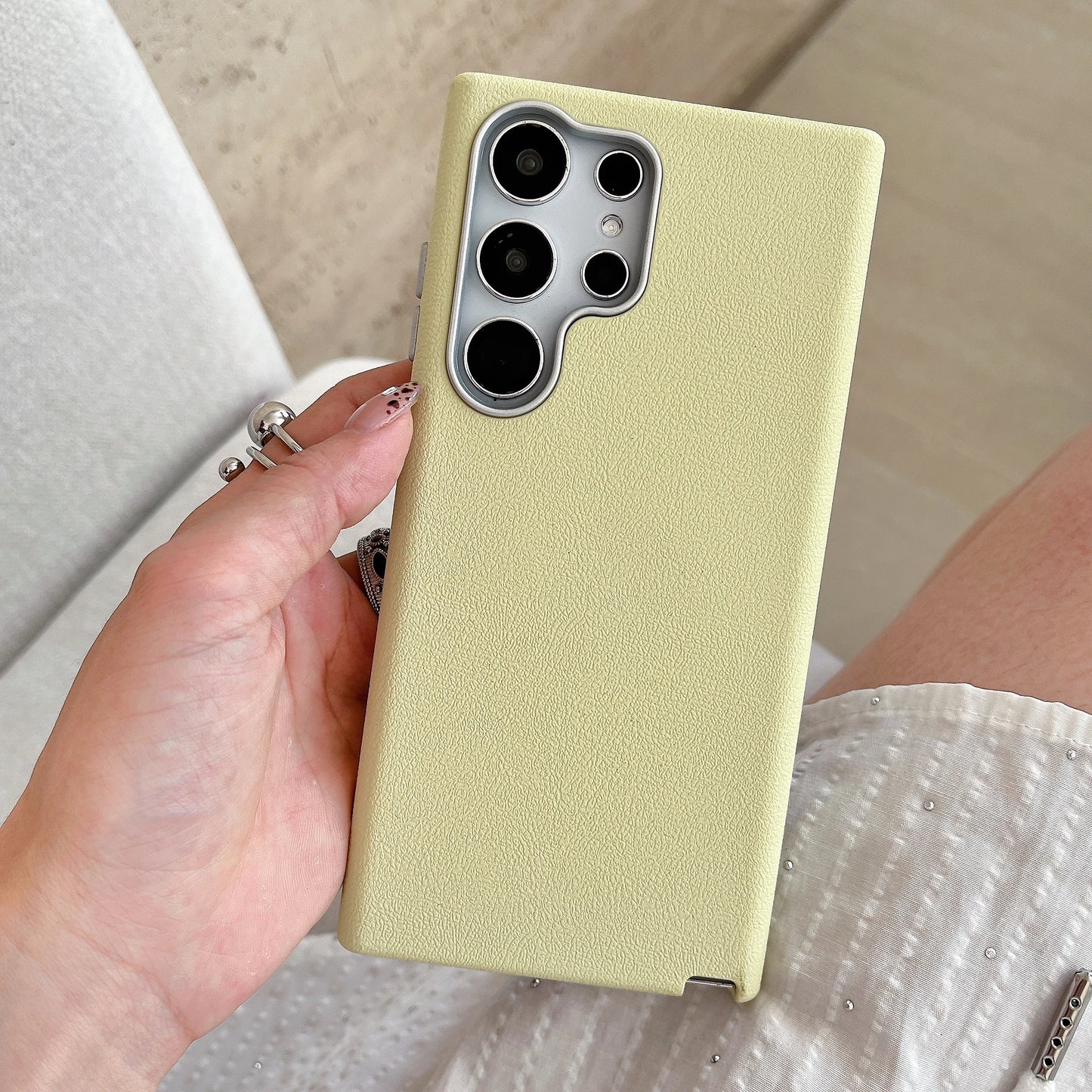 Luxury Leather Lichee Pattern Case For Samsung Galaxy S25 Edge S24 S23 S22 Ultra Plus Solid Color 3 IN 1 Frosted Business Cover