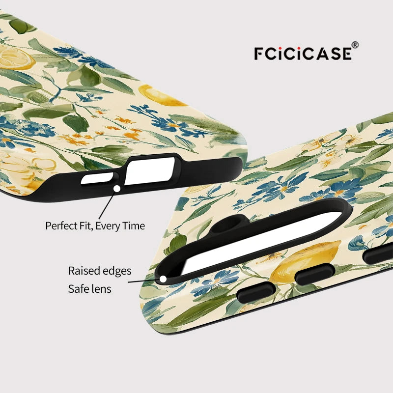 Fcicicase Flower Lemon Soft Silicone Phone Case For Samsung Galaxy A36 A26 A16 A56 5G Matte Silicone Shockproof PC TPU Cover