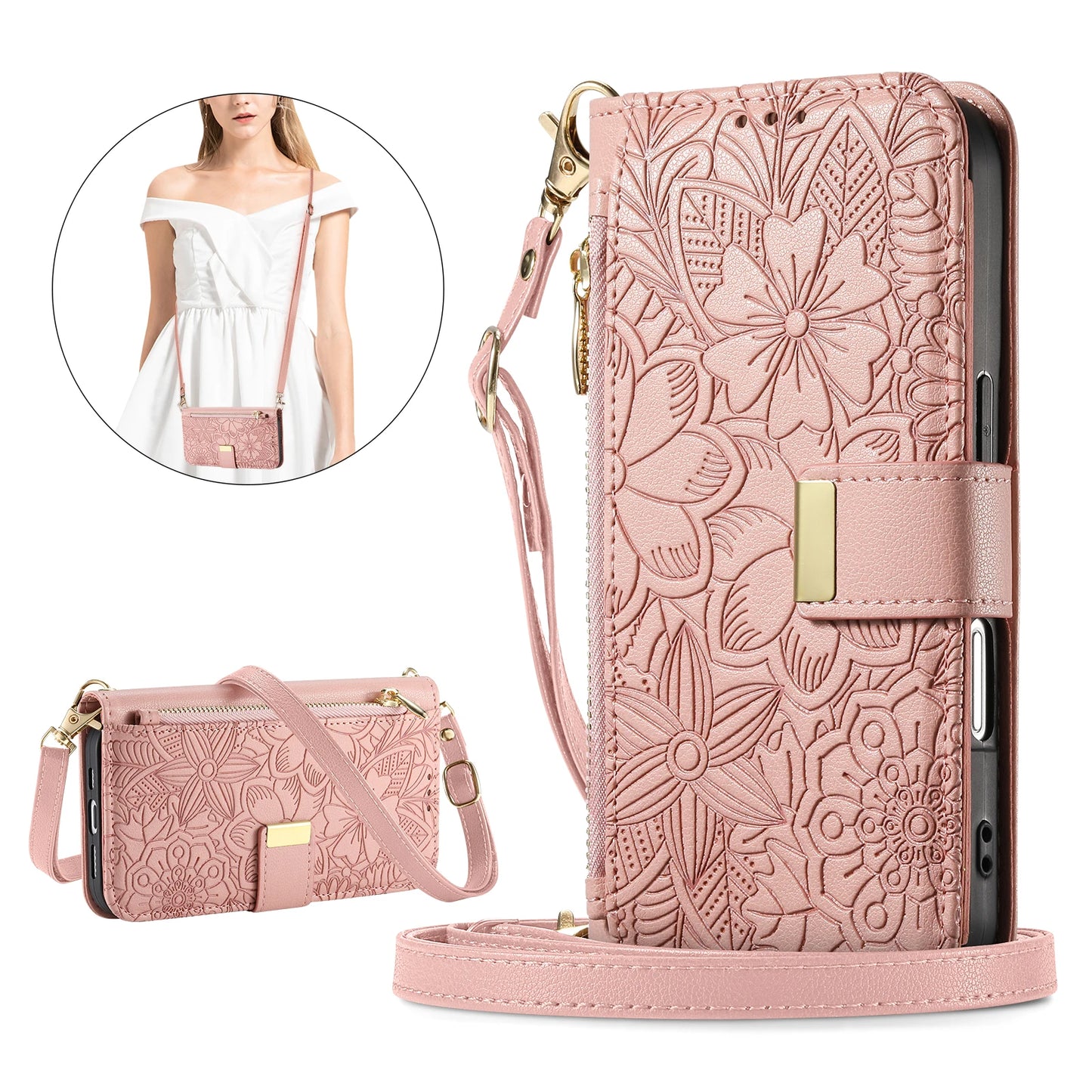 Zipper Wallet Flip Case For Google Pixel 10 Pro XL 9 9A 8 8A 7 7A 6 6A Card Holder Wrist Strap Phone Back Cover