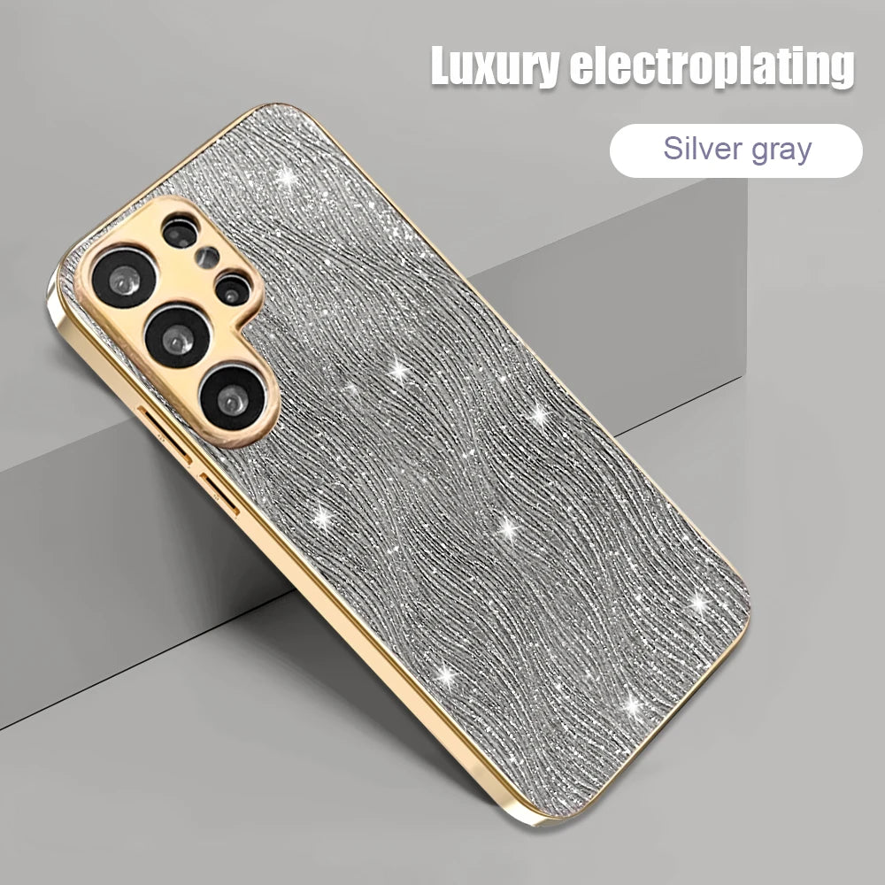 Glitter Water Ripple Case for Samsung Galaxy S25 S24 S23 Ultra S25 Edge S25 Plus S24 FE S23FE Gold Plating Hard Shockproof Cover