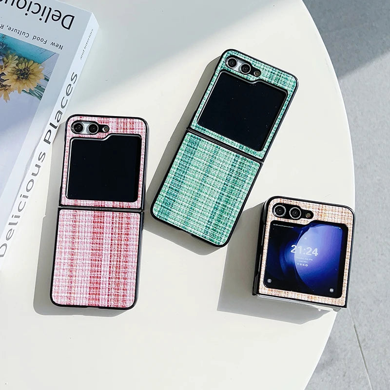 Retro Woven Pattern Phone Case For Samsung Galaxy Z Flip 6 5 4 3 Hard Plastic Folding Cover For Samsung Z Flip6 Flip5 Flip4 Bag