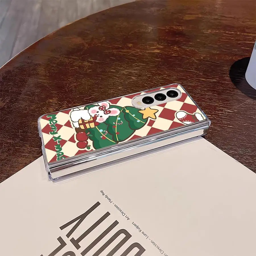 Christmas Cartoon Rabbit Transparent Soft Phone Cover Case for Samsung Galaxy ZFold5 ZFold7 ZFold4 ZFold3 ZFold6 Z Fold 7 6 5 4