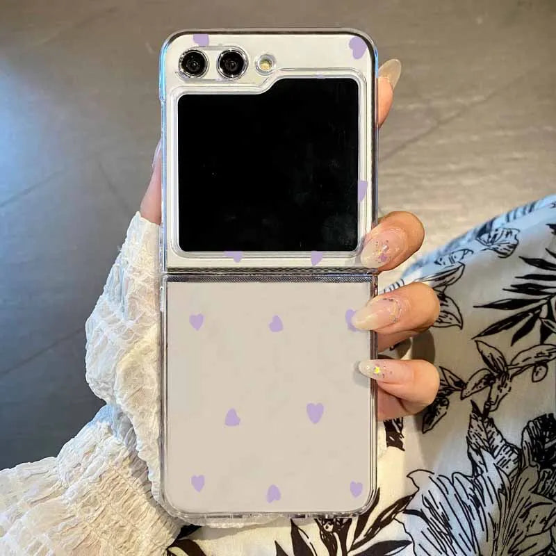 Love Heart Print Clear Folding Phone Case For Samsung Galaxy Z Flip 7 6 5 4 3 5G Transparent Cover For Samsung Z Flip7 FE Flip6
