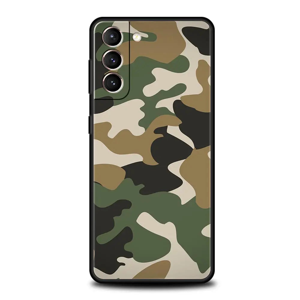 Camouflage Camo Military Army Phone Case For Samsung Galaxy S25 S24 S23 FE S22 Ultra S20 S21 5G S10 Plus S10E Soft Black Cover
