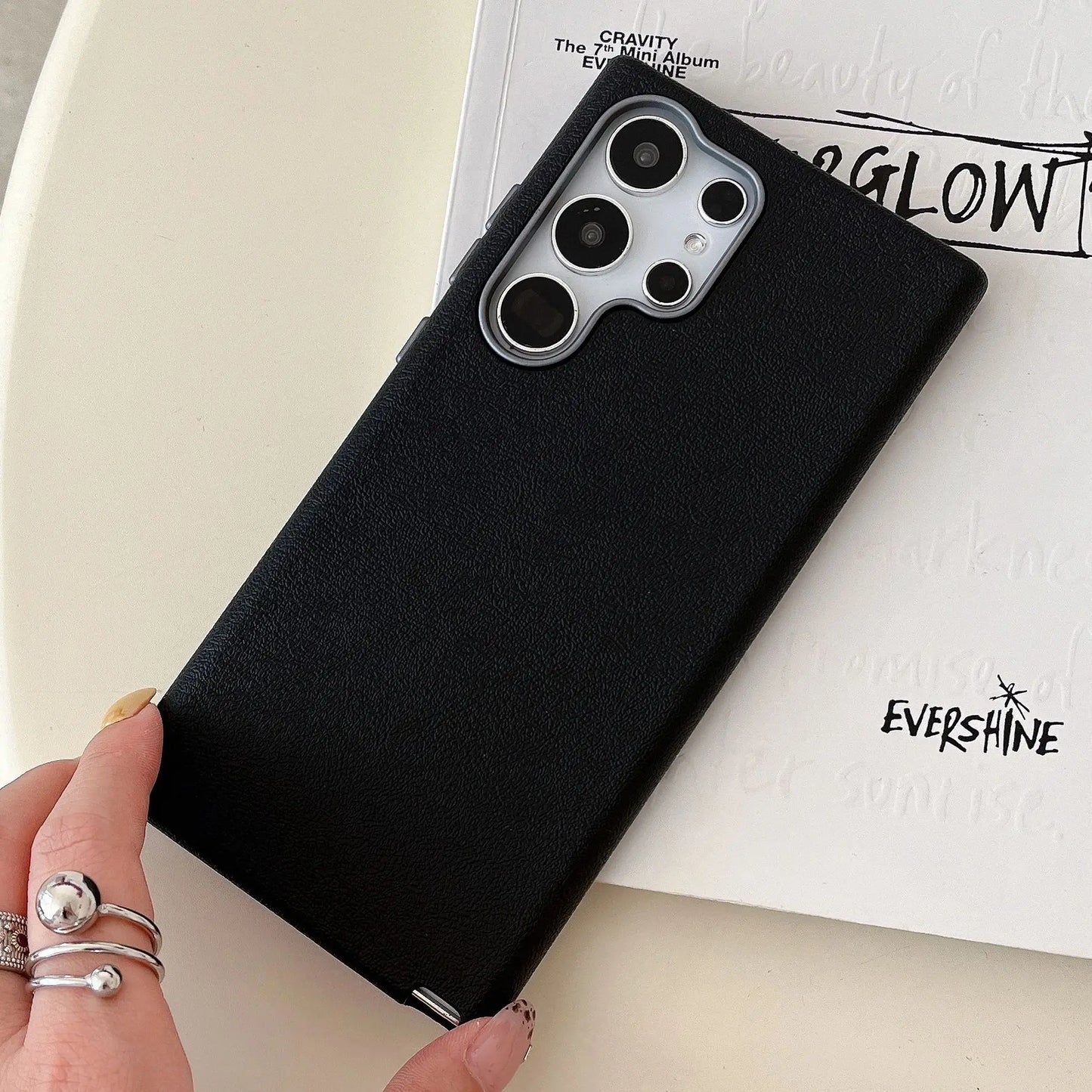 Luxury Leather Lichee Pattern Case For Samsung Galaxy S25 Edge S24 S23 S22 Ultra Plus Solid Color 3 IN 1 Frosted Business Cover