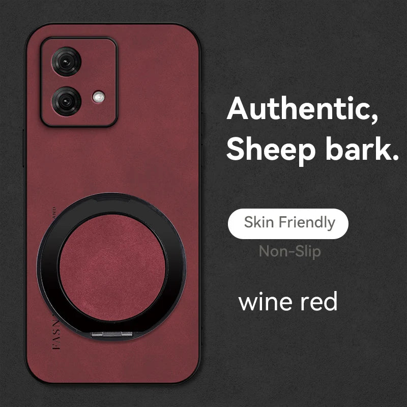 360° Degree Rotate holder Case For Motorola Moto Edge 60 Fusion 50 Ultra 40 neo 30 Sheepskin Leather Back Cover