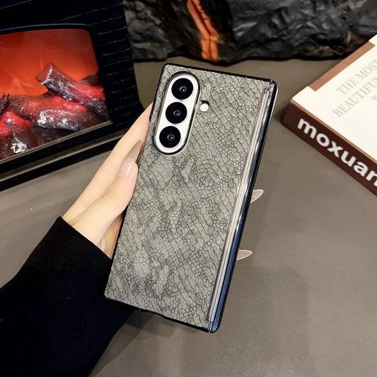 Light Luxury Elegant Snake Skin Leather Phone Case for Samsung Galaxy Z Fold 7 6 5 4 FE Magnetic Shockproof Mobile Cover Shell