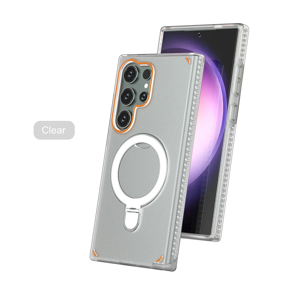 3 IN 1 Folding Ring Holder Phone Case For Samsung Galaxy S26 S25 S24 Plus Ultra Magnetic For Magsafe Shockproof Stand Back Cover