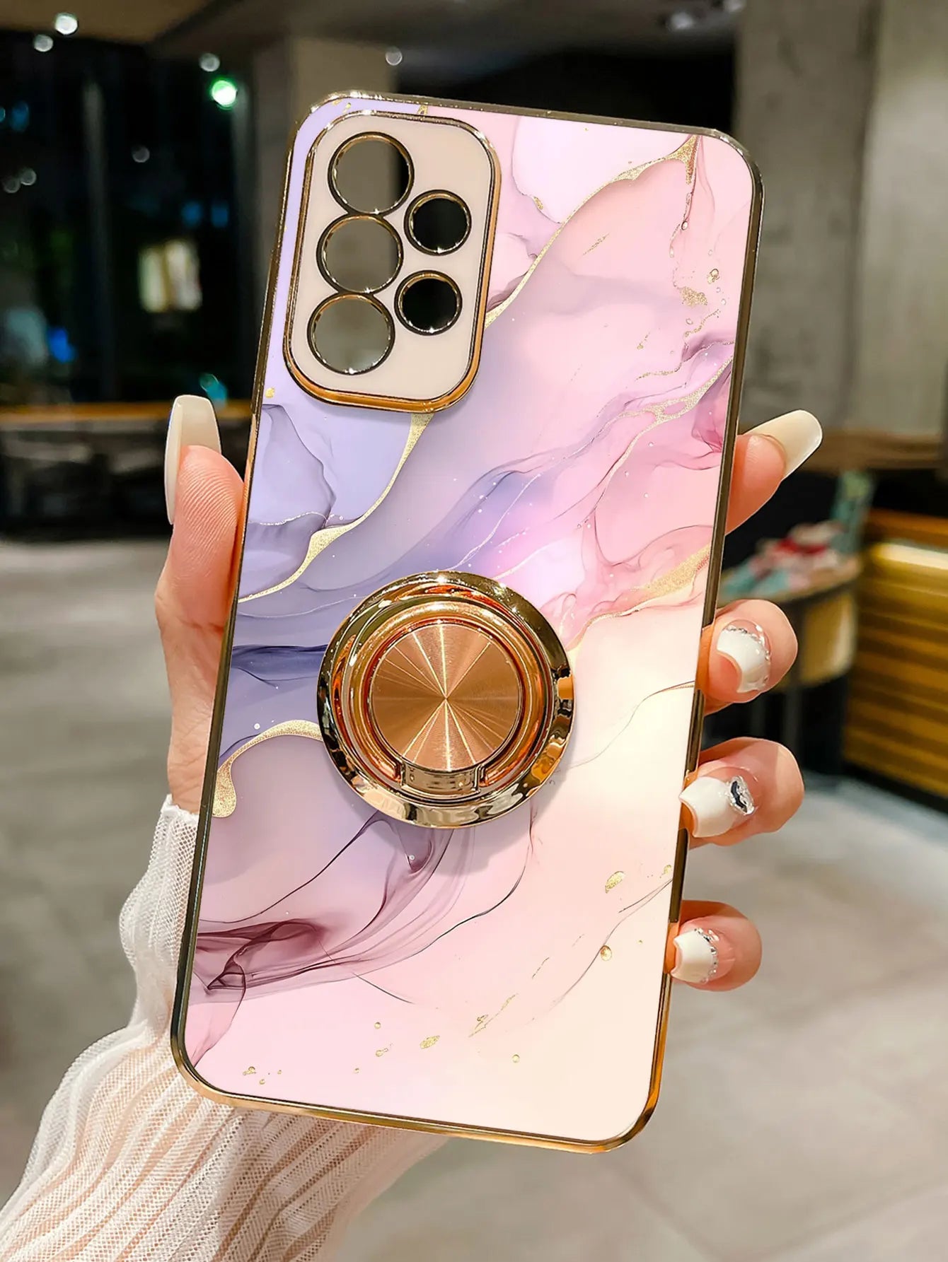 Luxury Plating Marble Pattern 360°Ring Holder Phone Case For Samsung Galaxy S25 Ultra S24 S23 FE S22 S21 S20 S10 Plus Back Cover