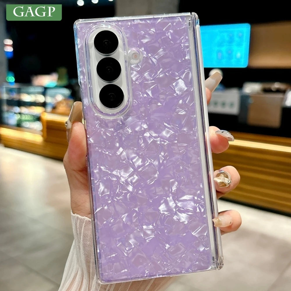 Gradient Colorful Shell Pattern Case For Samsung Galaxy ZFold 7 ZFold6 ZFold5 Strong Magnetic Central Axis Shockproof Hard Cover