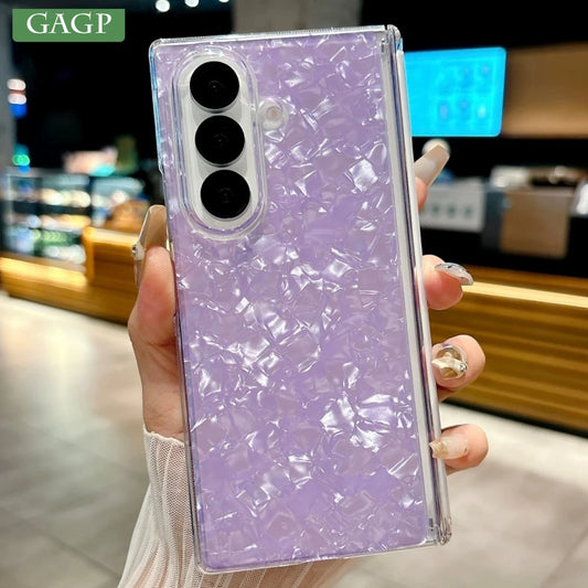 Gradient Colorful Shell Pattern Case For Samsung Galaxy ZFold 7 ZFold6 ZFold5 Strong Magnetic Central Axis Shockproof Hard Cover