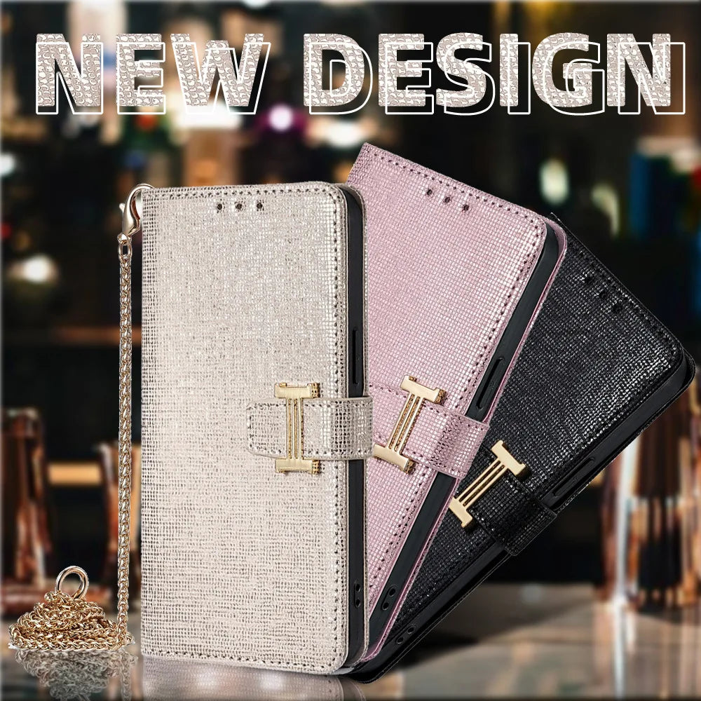 Metal Shoulder Strap Case for Google Pixel 10 Pro XL 10A 9 9A 8 8A 7 7A 6 6A Luxuty Crossbody Leather 3 Cards Wallet Flip Cover