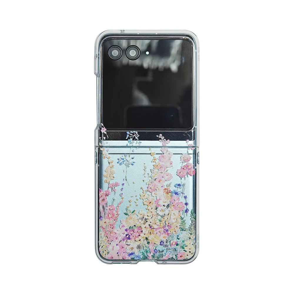 For Motorola Razr 40 50 Ultra 40Ultra Case Flower Transparent Bracelet Folding Shockproof Protection Hard Cover Accessories