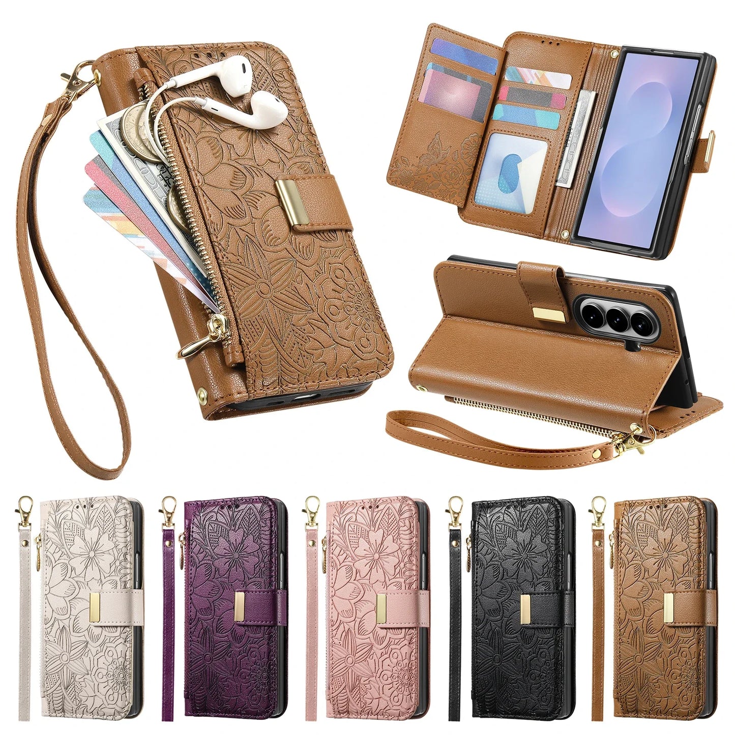 For Samsung Galaxy Z Fold 8 Ultra 5G Case Luxury Leather Zipper Crossbody Flip Wallet Card Slot Bracket Shockproof Back Cover