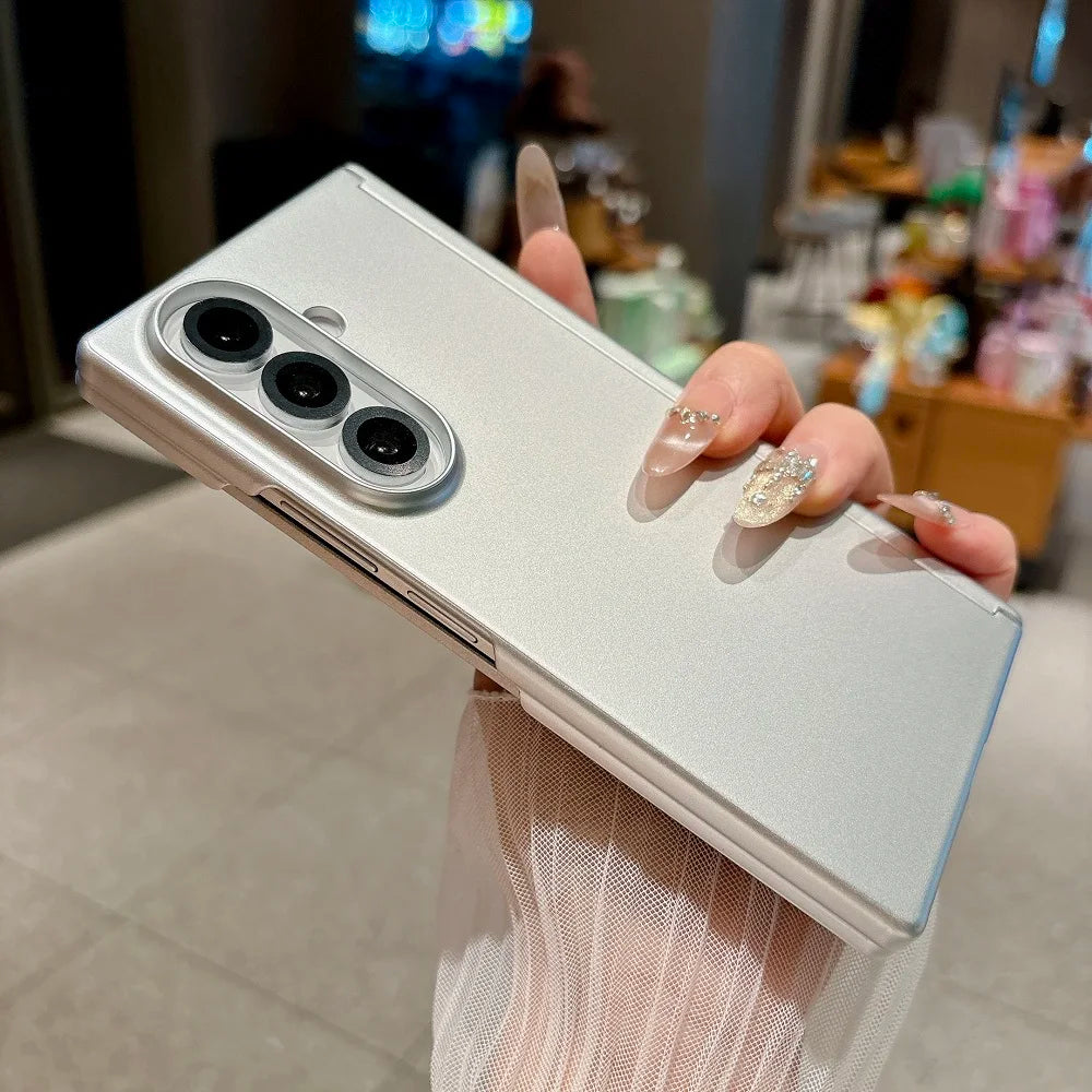 Skin Feel Metallic Paint Hinge Protection Phone Case For Samsung Galaxy Z Fold 7 6 5 4 Solid Color Shockproof Back Cover