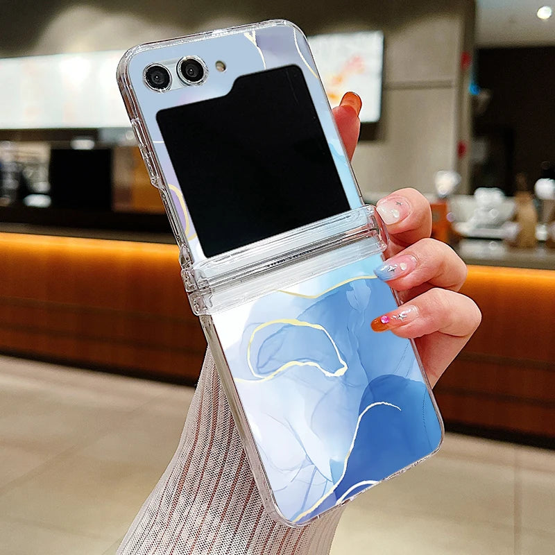 Ink Marble Pattern Clear Phone Case For Samsung Galaxy Z Flip7 FE Flip5 Flip6 Folding Hard Cover For Samsung Z Flip 7 6 5 4 3 5G