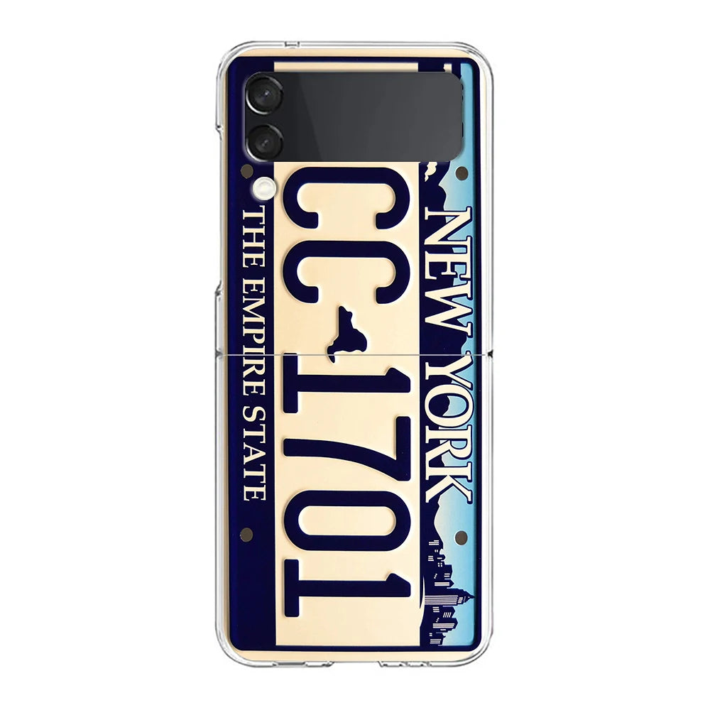 Retro Vintage License Plate Phone Case For Samsung Galaxy Z Flip 7 6 5 4 3 For Samsung Flip7 Flip6 Shockproof Hard Folding Cover
